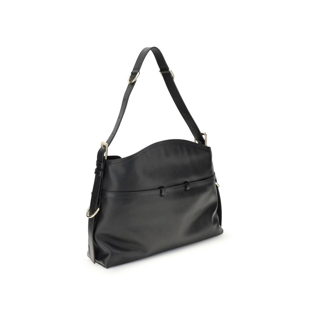 Black Calf Leather Bos Taurus Shoulder Bag - Élégance Sélective