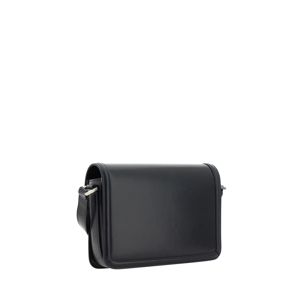 Black Calf Leather Bos Taurus Shoulder Bag - Élégance Sélective