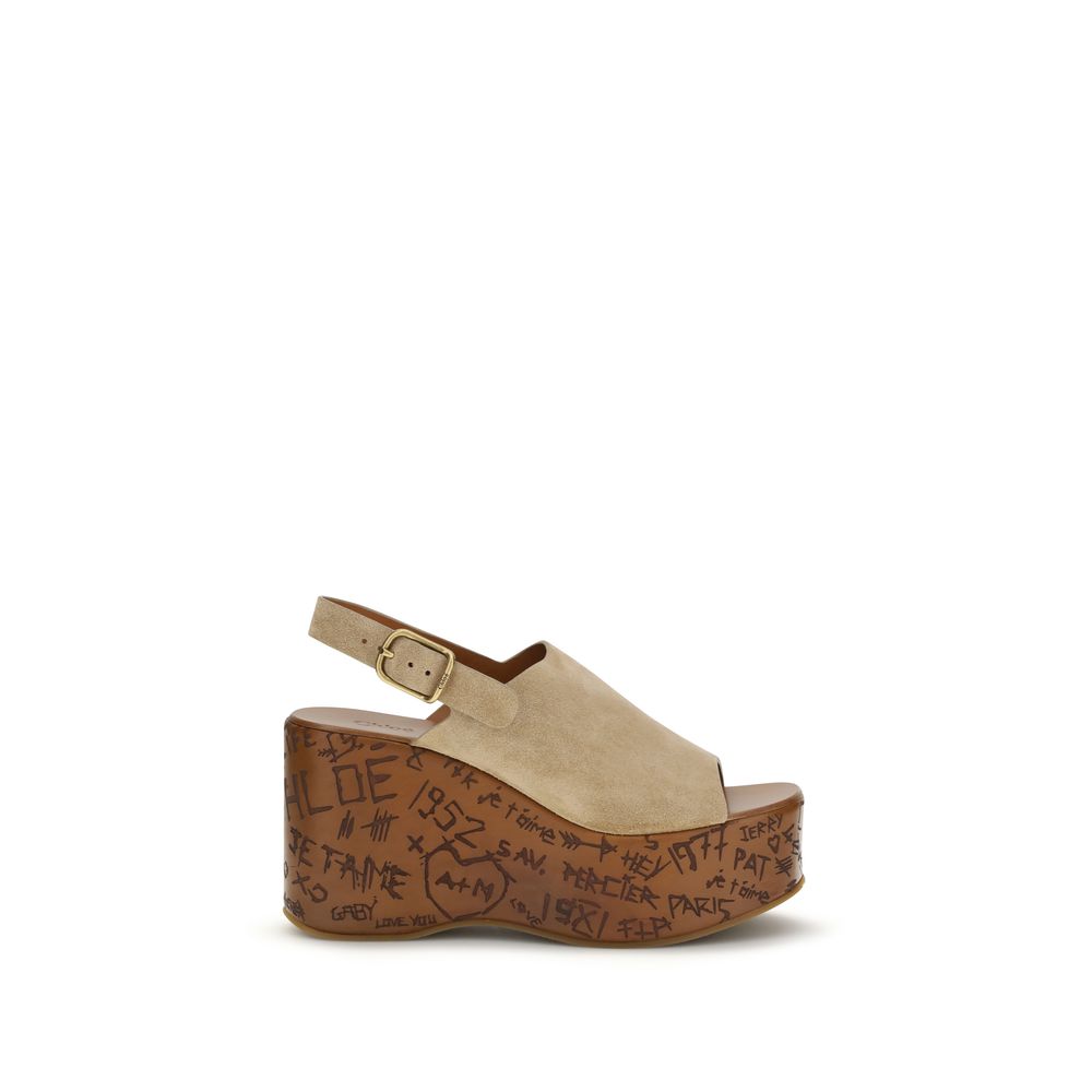 Beige Lamb Ovis Aries Aries Platform Sandals